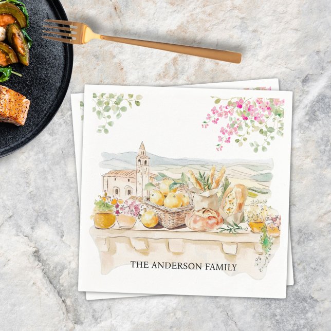 Guardanapo De Papel Monogramas Watercolor Toscânia Mediterrâneo Itália (In situ)