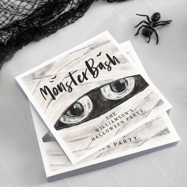 Guardanapo De Papel Monster Bash Spooky, Festa de Dia das Bruxas Múmia (Monster Bash Spooky Wrapped Mummy Halloween Party Napkin)