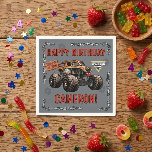 Guardanapo De Papel Monster Jam - Monster Mutt Aniversário (Simulated napkin on table)