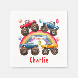 Guardanapo De Papel Monster Truck Rainbow Boy Birthday Bash
