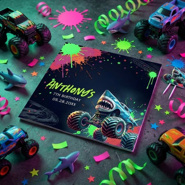 Guardanapo De Papel Monster Truck Shark Birthday Napkins (Criador carregado)