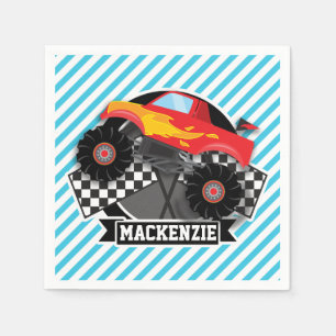 Guardanapo De Papel Monster truck vermelho; Bandeira Checkered;