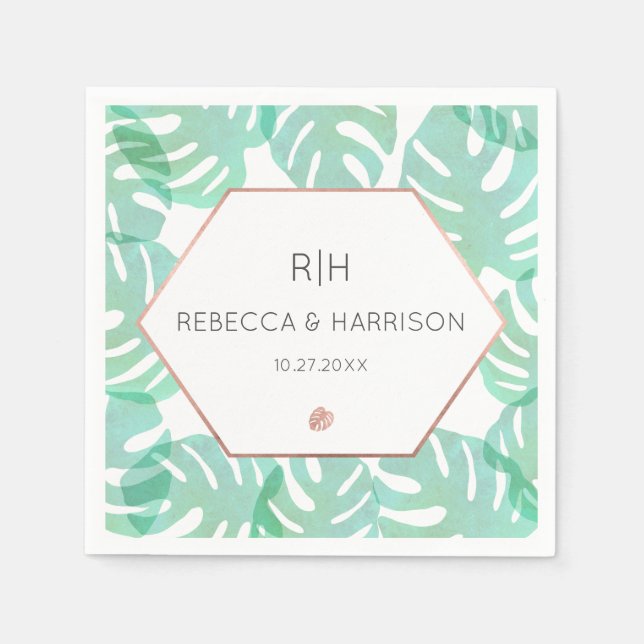 Guardanapo De Papel Monstera Leaf e Rosa Dourado (Frente)