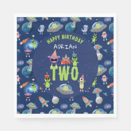 Guardanapo De Papel Monstro Alien Cute Espaço Nome Idade Aniversário C