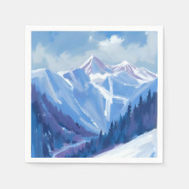 Guardanapo De Papel Montanha de Esqui | Cordilheira Azul Aquarela