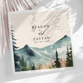 Guardanapo De Papel Montanhas em Aquarela e Casamento Rústico de Pinhe