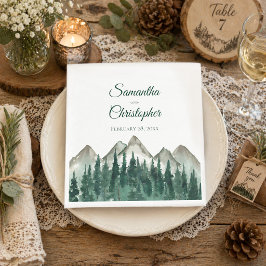 Guardanapo De Papel Montanhas Rústicas em Aquarela e Casamento de Pinh