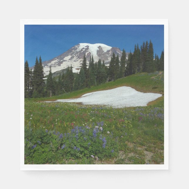 Guardanapo De Papel Monte Rainier, Flores Silvestres e Neve (Frente)