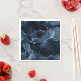 Guardanapo De Papel Moody Agate | Marinho Denim Steel Blue Faux Glitte