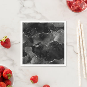 Guardanapo De Papel Moody Onyx Agate   Gótico Elegante Black Silver G