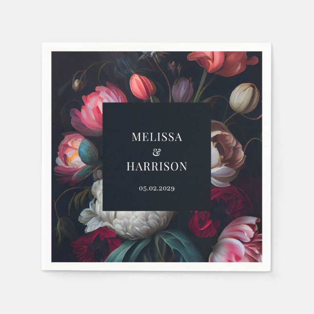 Guardanapo De Papel Moody Peony Painterly Floral Wedding (Frente)