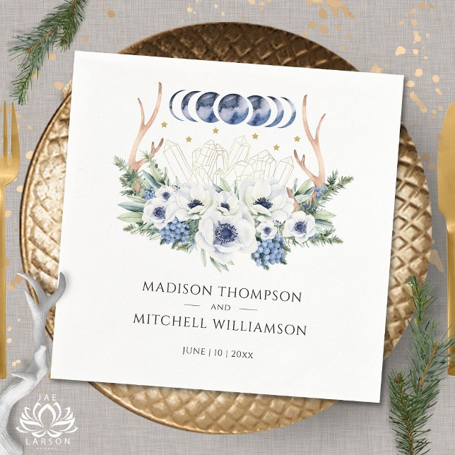 Guardanapo De Papel Moon Crystals Flores Boho Casamento Metafísico (Criador carregado)