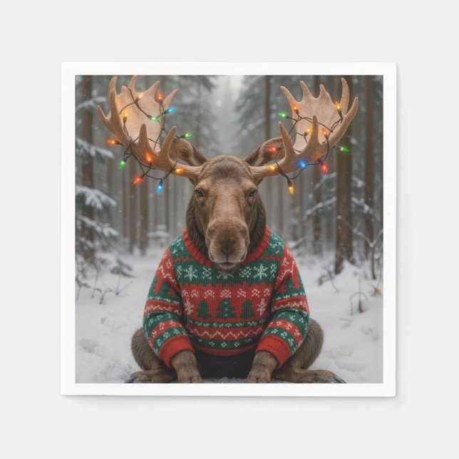 Guardanapo De Papel Moose Wearing Ugly Christmas Sweater (Frente)