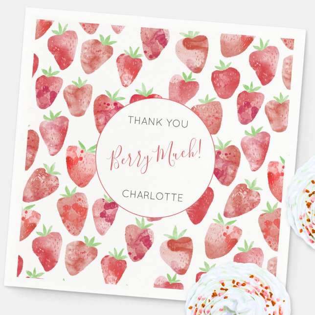Guardanapo De Papel Morangango Agradecimento Personalizado (Strawberry personalized party paper napkin)