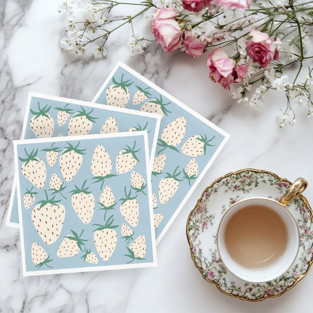 Guardanapo De Papel Morango Branco Pineberry PERSONALIZADO Chá de Noiv (White Strawberry Pineberry CUSTOM Bridal Shower Napkins
)