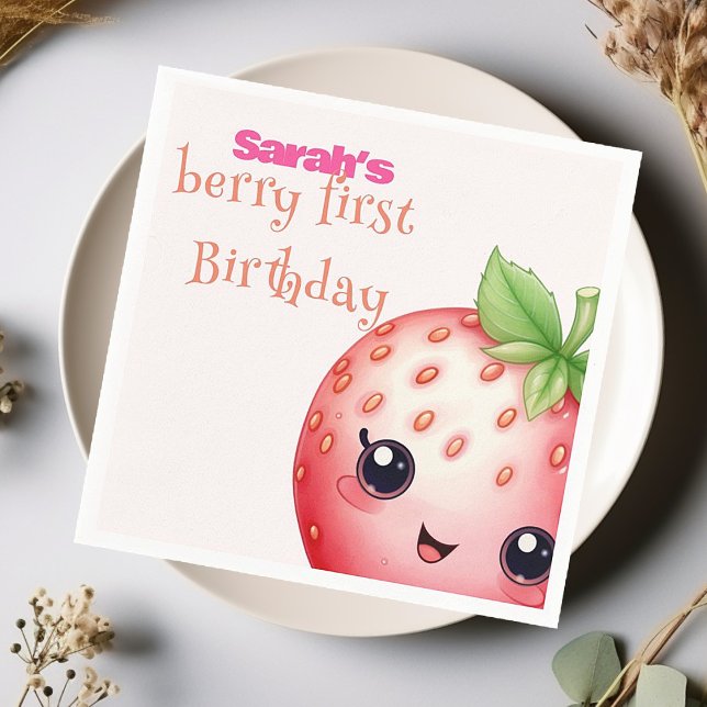 Guardanapo De Papel Morango de primeiro aniversário Berry (Criador carregado)