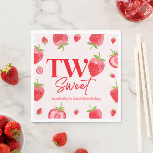 Guardanapo De Papel Morango Dois Doce Festa Vermelha Rosa, segundo ani