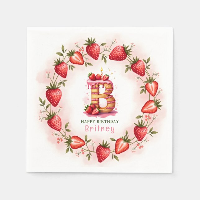 Guardanapo De Papel Morango Papel de Aniversário Nápoles - Letra B Bol (Frente)