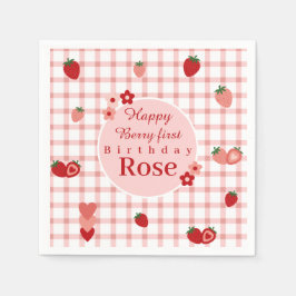 Guardanapo De Papel Morango Rosa e Vermelho Primeiro Aniversário Napki