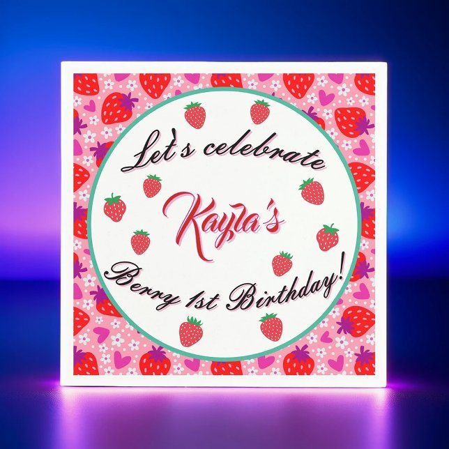 Guardanapo De Papel Morango Rosa Primeira Festa de aniversário (Criador carregado)