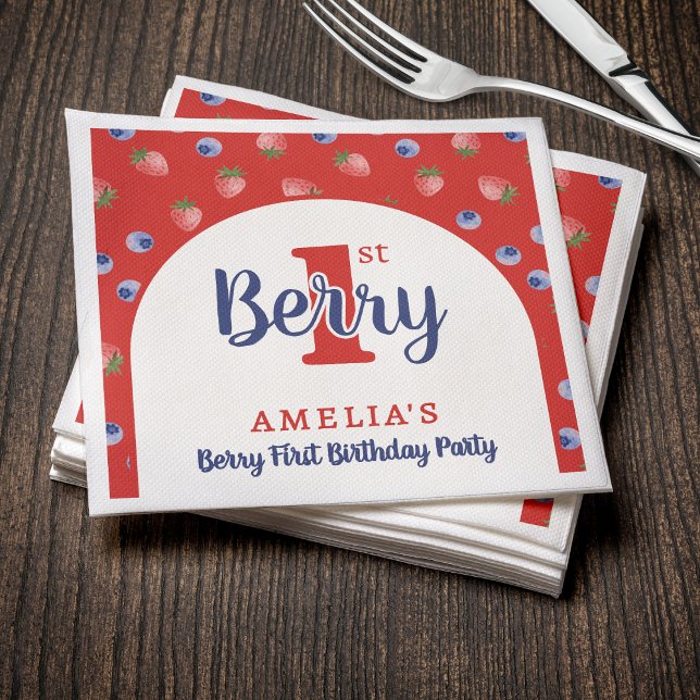 Guardanapo De Papel Morango Vermelho de Morango primeiro aniversario B (Berry 1st Birthday Party Strawberry Blueberry Red Napkins
)