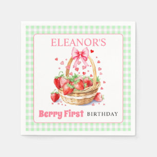 Guardanapo De Papel Morangos hortelã xadrez Berry Primeiro Aniversário
