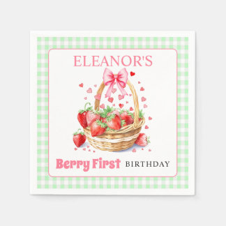 Guardanapo De Papel Morangos hortelã xadrez Berry Primeiro Aniversário