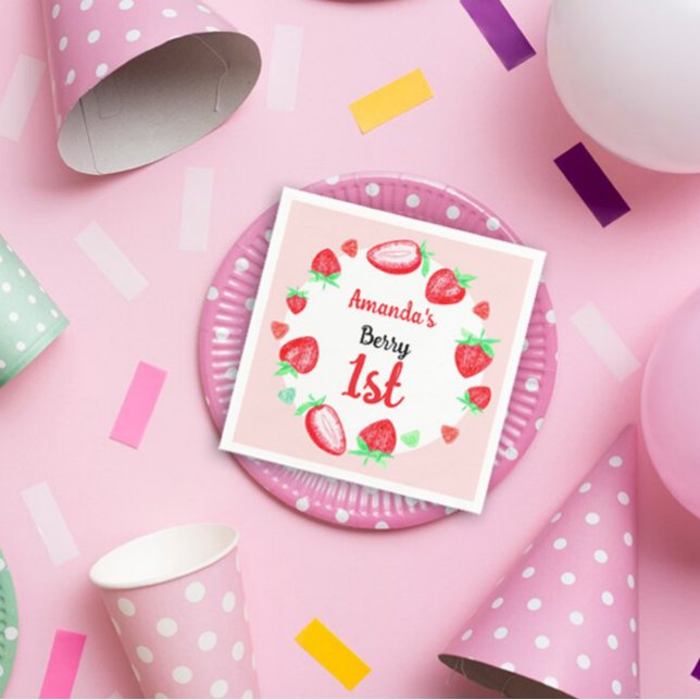 Guardanapo De Papel Morangos Primeiro Aniversário (Criador carregado)
