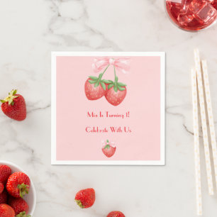 Guardanapo De Papel Moreninhas de morangos rosa e vermelho para aniver