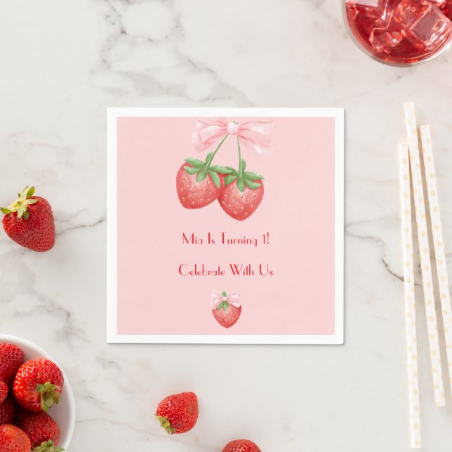 Guardanapo De Papel Moreninhas de morangos rosa e vermelho para aniver (Insitu)