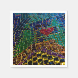 Guardanapo De Papel Mosaico Colorido com Coração Vermelho