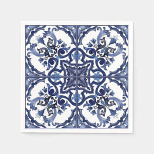 Guardanapo De Papel Mosaico Maiolica Siciliano, italiano azul e branco