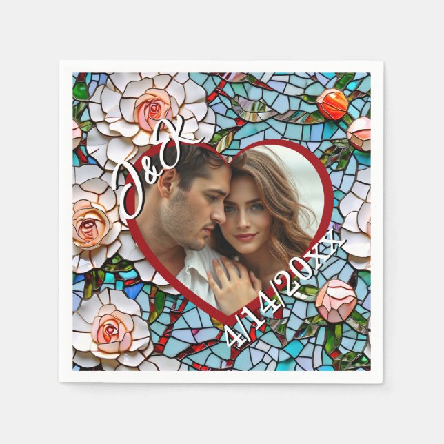 Guardanapo De Papel Mosaico Vidro e Casamento de Azulejos Personalizad (Frente)