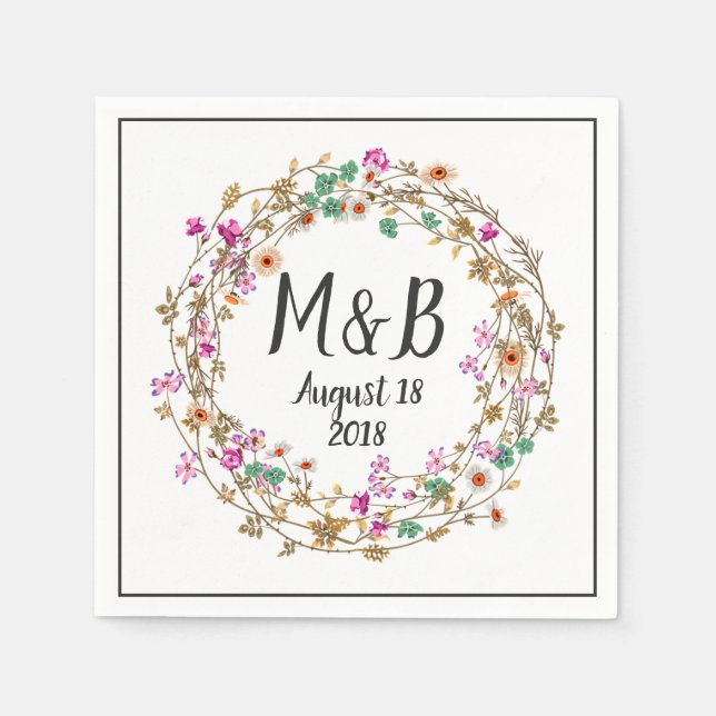 Guardanapo De Papel Motivo de Arte de Grinalda Floral de Estilo Countr (Frente)