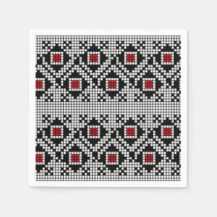 Guardanapo De Papel Motivo romeno popular vermelho e preto geométrico