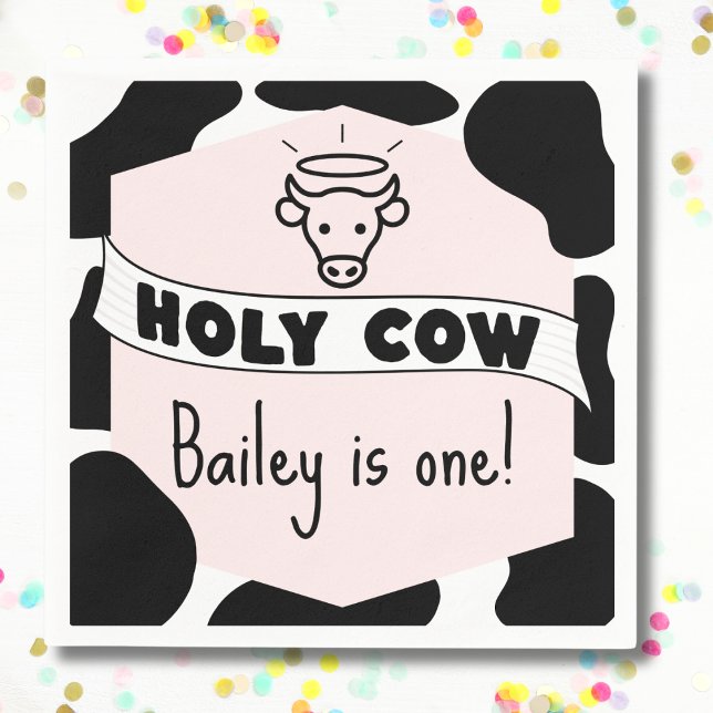 Guardanapo De Papel Moto Festa de aniversário de vaca, Impressão, moin (Holy cow birthday party napkins custom name and age cute pink and cow print modern bday party )