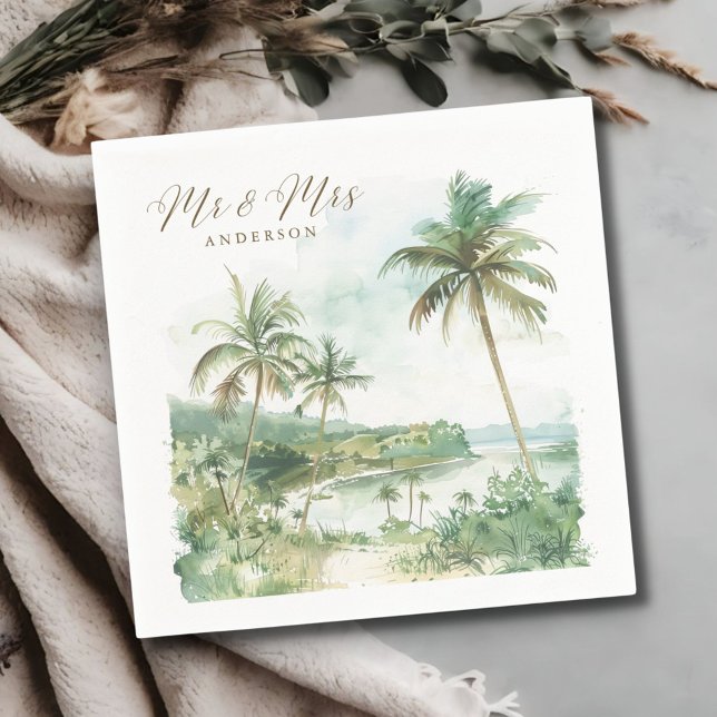 Guardanapo De Papel Mr and Mrs Elegant Destination Beach Wedding  (Mr and Mrs Elegant Destination Beach Wedding Napkins)