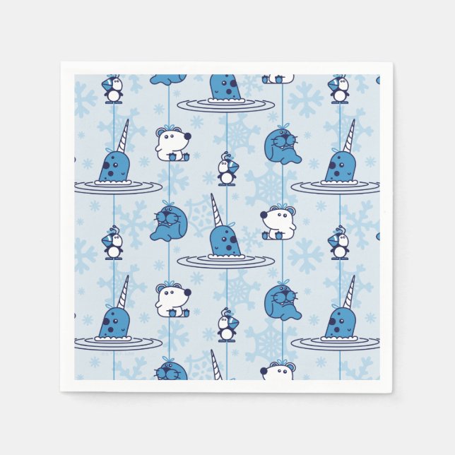 Guardanapo De Papel Mr. Narwhal Blue Snowflake Pattern (Frente)
