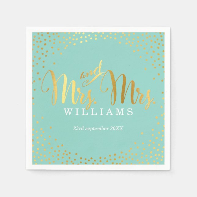 Guardanapo De Papel MRS & MRS NA MODA WEDDING MESA confetti gold Mint (Frente)