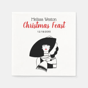 Guardanapo De Papel Mulher Art Déco de Grande Chapéu Luvas RL Natal Xm