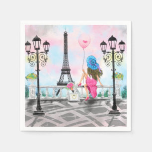 Guardanapo De Papel Mulher bonito Na Torre Eiffel De Paris