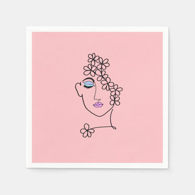 Guardanapo De Papel Mulher com Flores de Arte Rosa (Frente)