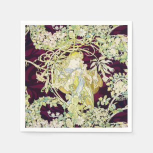 Guardanapo De Papel Mulher Mucha com Daisy, Vintage Art Nouveau