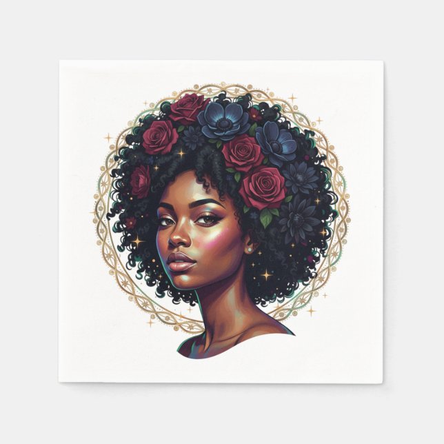 Guardanapo De Papel Mulher Negra Afro Floral (Frente)