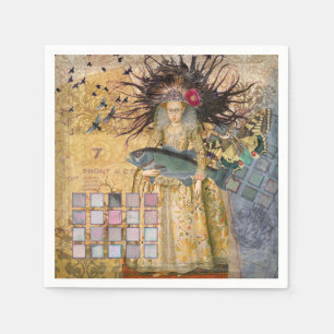 Guardanapo De Papel Mulher Peixes Vintage Clássico Gótico