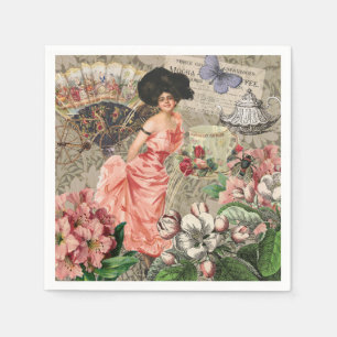 Guardanapo De Papel Mulher Victoriana Café Clássica Rosa