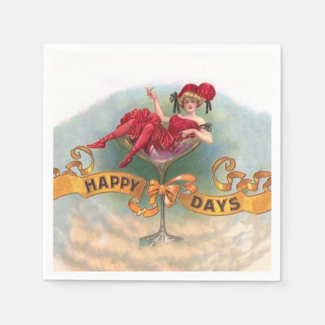 Guardanapo De Papel Mulher Vitoriana Champagne Tinto Feliz (Frente)