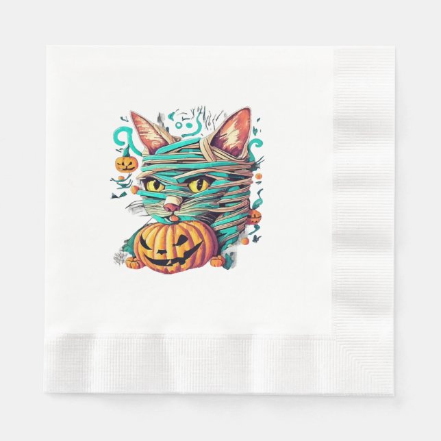 Guardanapo De Papel Múmia Divertida de Gato no Halloween (Frente)