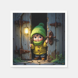 Guardanapo De Papel Munchkin vestindo um chapéu de tricô e suéter