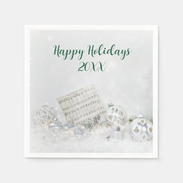 Guardanapo De Papel Música e ornamentos de Natal na neve (Frente)